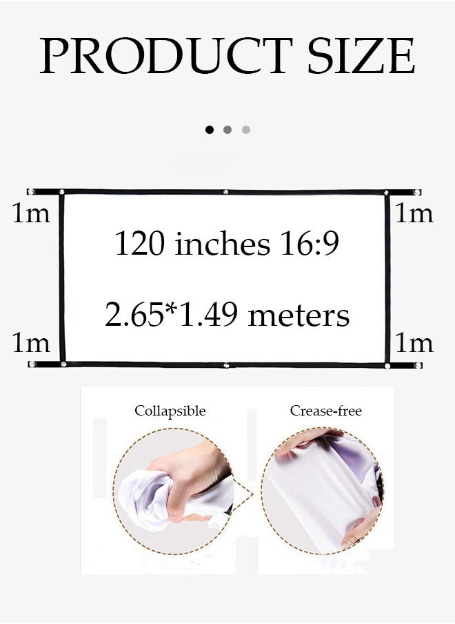 DUNISO Projector screen, outdoor high definition portable projector screen, polyester black edge soft screen, foldable, suitable for offices, outdoor，homes (120 inches，16:9，2.65 * 1.49m)  - Image 2