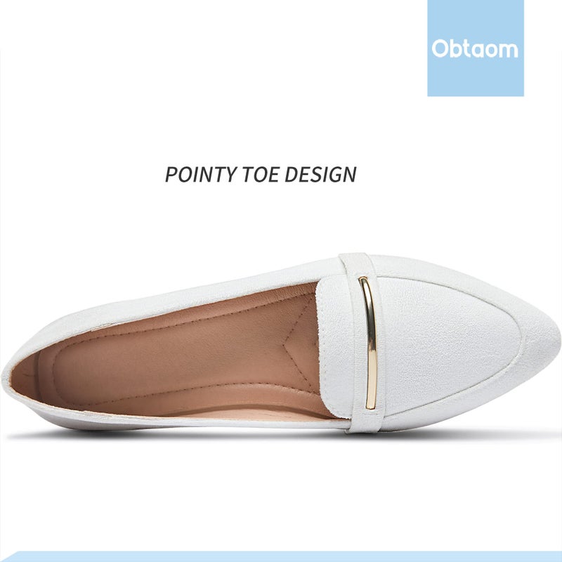 Obtaom Women's Pointy Toe Loafer Flat Comfortable Faux Suede Work Shoes,Cute Penny Loafer Slip On Ballet Flat(White US8) - Image 5