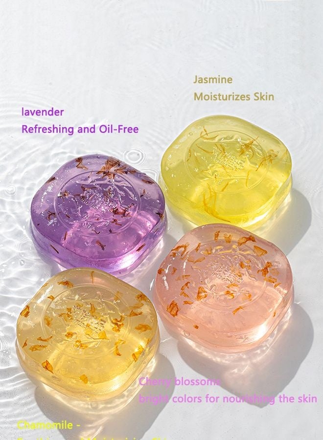 HOMESTAR Flower petal transparent essential oil soap, Handmade Shampoo Cleansing Bar for Face Body, Rich Foam Deep Gentle Cleaning Exfoliating Moisturizing Smoothing for For Washing Dirty,Lavender, cherry blossom, chamomile, and jasmine have four flavors - Image 5