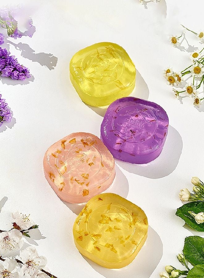 HOMESTAR Flower petal transparent essential oil soap, Handmade Shampoo Cleansing Bar for Face Body, Rich Foam Deep Gentle Cleaning Exfoliating Moisturizing Smoothing for For Washing Dirty,Lavender, cherry blossom, chamomile, and jasmine have four flavors - Image 1