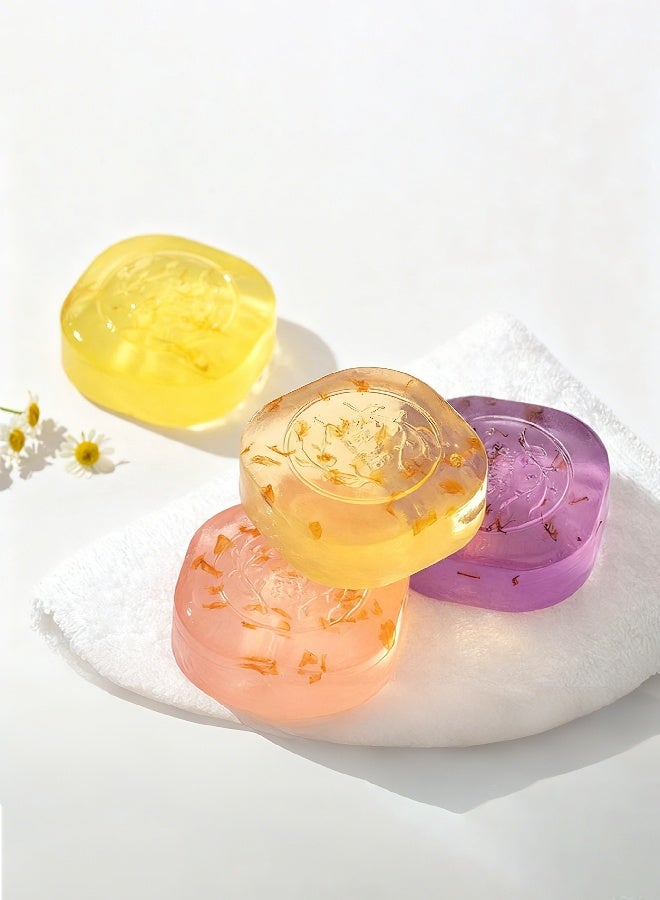 HOMESTAR Flower petal transparent essential oil soap, Handmade Shampoo Cleansing Bar for Face Body, Rich Foam Deep Gentle Cleaning Exfoliating Moisturizing Smoothing for For Washing Dirty,Lavender, cherry blossom, chamomile, and jasmine have four flavors - Image 4