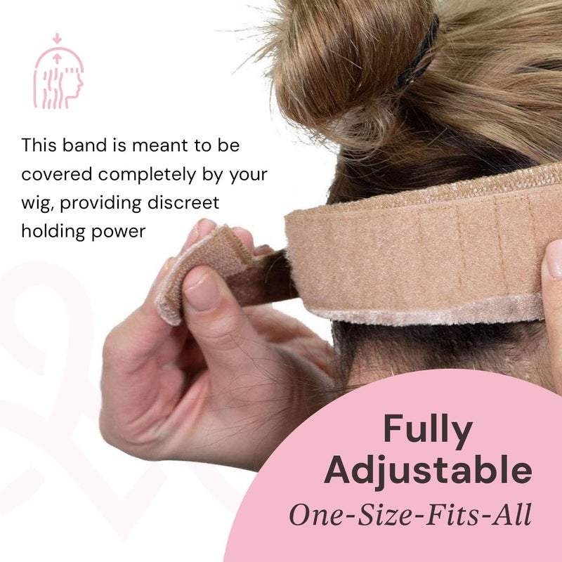 MILANO COLLECTION WiGrip Comfort Band with 9 Pack Nylon Wig Cap Liners Combo, Non-Slip Velvet Wig Band & 9 Elastic Caps, Adjustable, One Size Fits All, Nude - Image 4