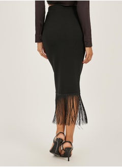 Styli Wrap Midi Skirt with Fringe Hem  - Image 4
