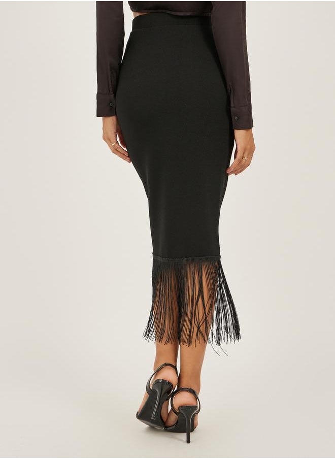 Styli Wrap Midi Skirt with Fringe Hem  - Image 4