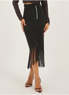 Styli Wrap Midi Skirt with Fringe Hem  - Image 2