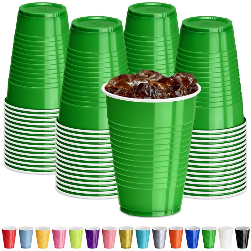DecorRack Dark Green Plastic Cups, 12 oz Disposable Cups, Reusable Party Supplies (40 Count) - Image 1