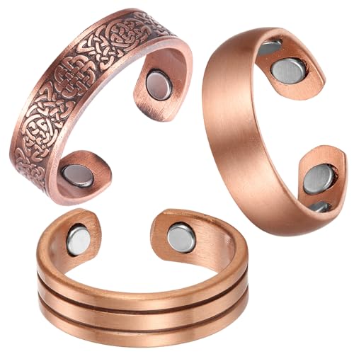 BioMag 3Pcs Lymphatic Drainage Copper Ring for Men Women 9999 Pure Copper Magnetic Rings Jewelry Box Style B