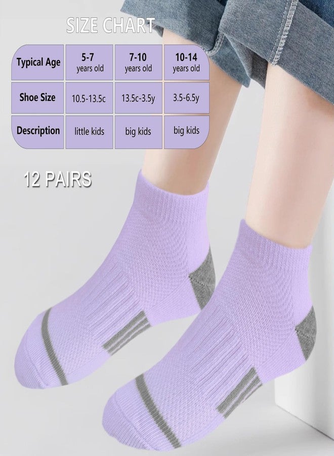 Bemeol 12 Pairs Girls Socks Ankle Athletic Running Socks For Kids 4-6 6-8 8-10 Years Old Low Cut Sports Short Sock(7-10 Years) - Image 4