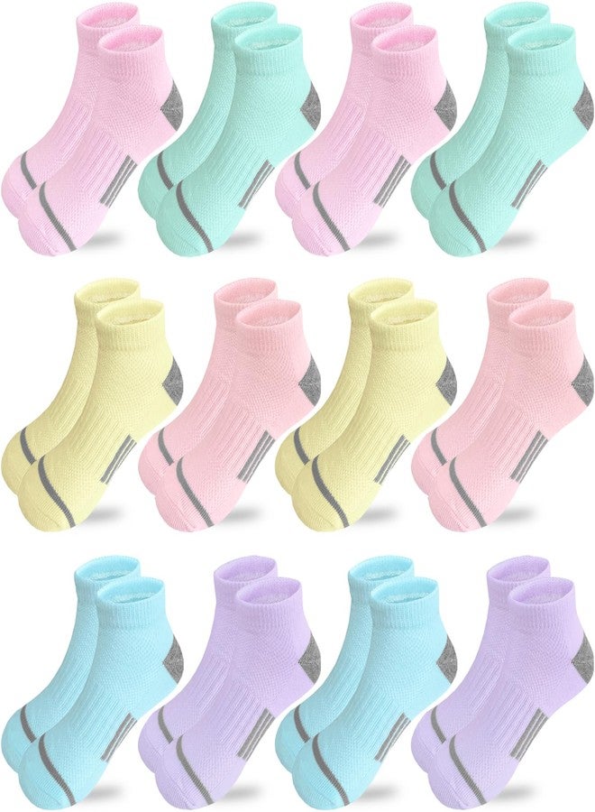 Bemeol 12 Pairs Girls Socks Ankle Athletic Running Socks For Kids 4-6 6-8 8-10 Years Old Low Cut Sports Short Sock(7-10 Years) - Image 1