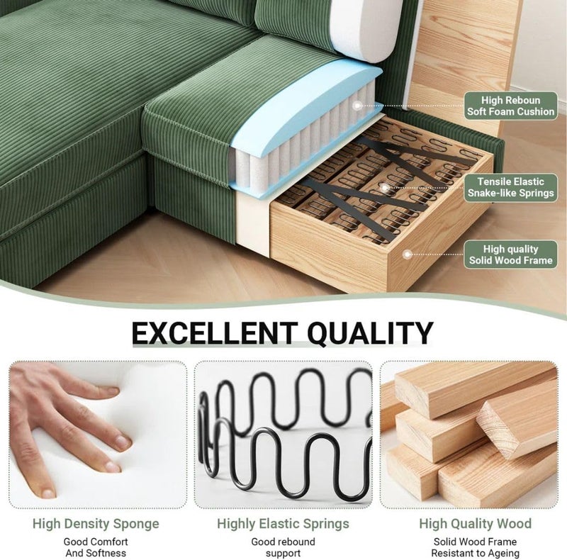 Comfynest 2-Seater Modern Corduroy Sofa with Ottoman - Image 5