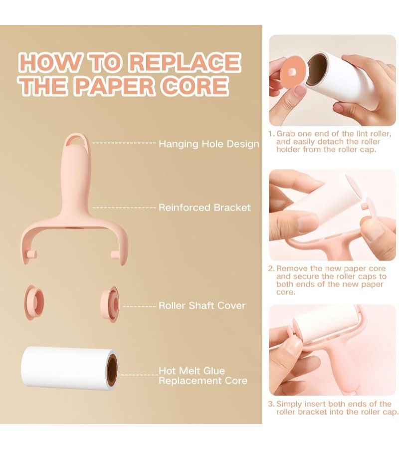 Multi Functional Lint Roller Set Pink 50 Sheets Pet Hair Remover - Image 4