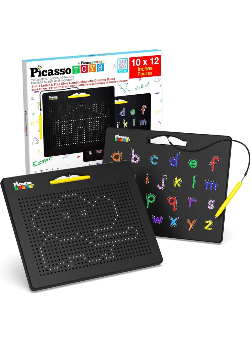 PicassoTiles لوحة الرسم المغناطيسية بيكاسو تايلز 2 في 1 مع مجموعة الحروف الأبجدية | لوحة رسم حرة | لعبة تعليمية وتعلمية | تعزز مهارات حل المشكلات | تحسن التنسيق والإبداع | هدية للأطفال والرضع - Image 1