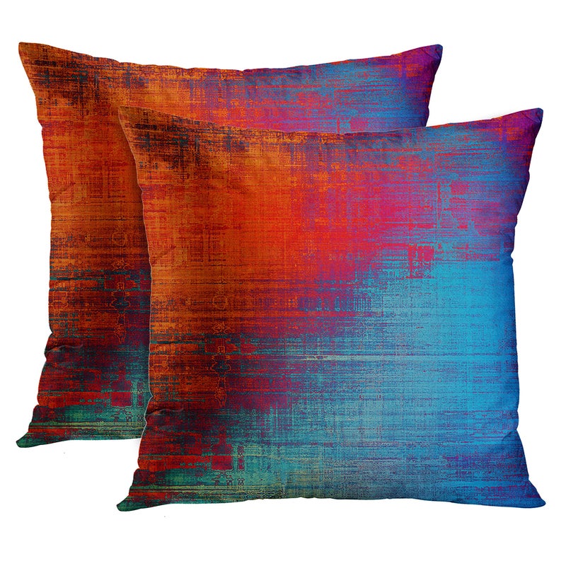 Emvency Emvency Set of 2 Throw Pillow Covers Vintage Abstract Orange Red and Blue Messy Rust Painting Decorative Pillow Cases Home Decor Standard Square 18x18 Inches Pillowcases