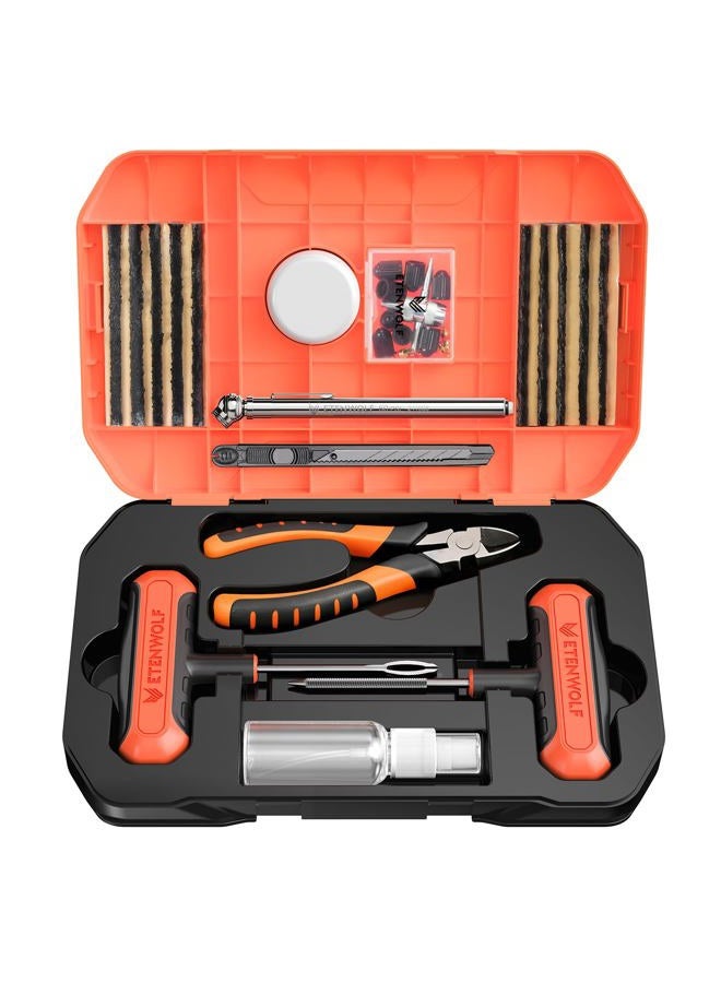 ETENWOLF Flat Tire Repair Kit with Plugs 42 Pcs, Heavy Duty Tire Plug Kit for Car, Motorcycle, ATV, Jeep, Truck, Tractor (Vivid Orange) - Image 1