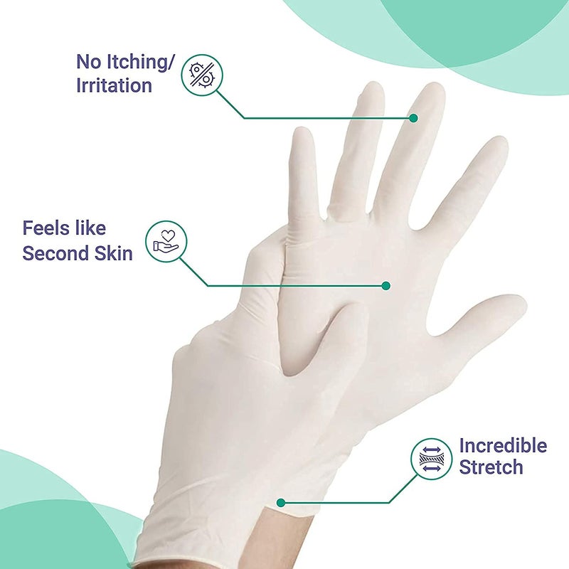 Latex Hand GlovesWhiteFood GradeNon SterileMedical ExaminationAllPurposeLess PowderedCleaningExamination Gloves Pack of 100 Extra Large XL 100 count  - Image 4