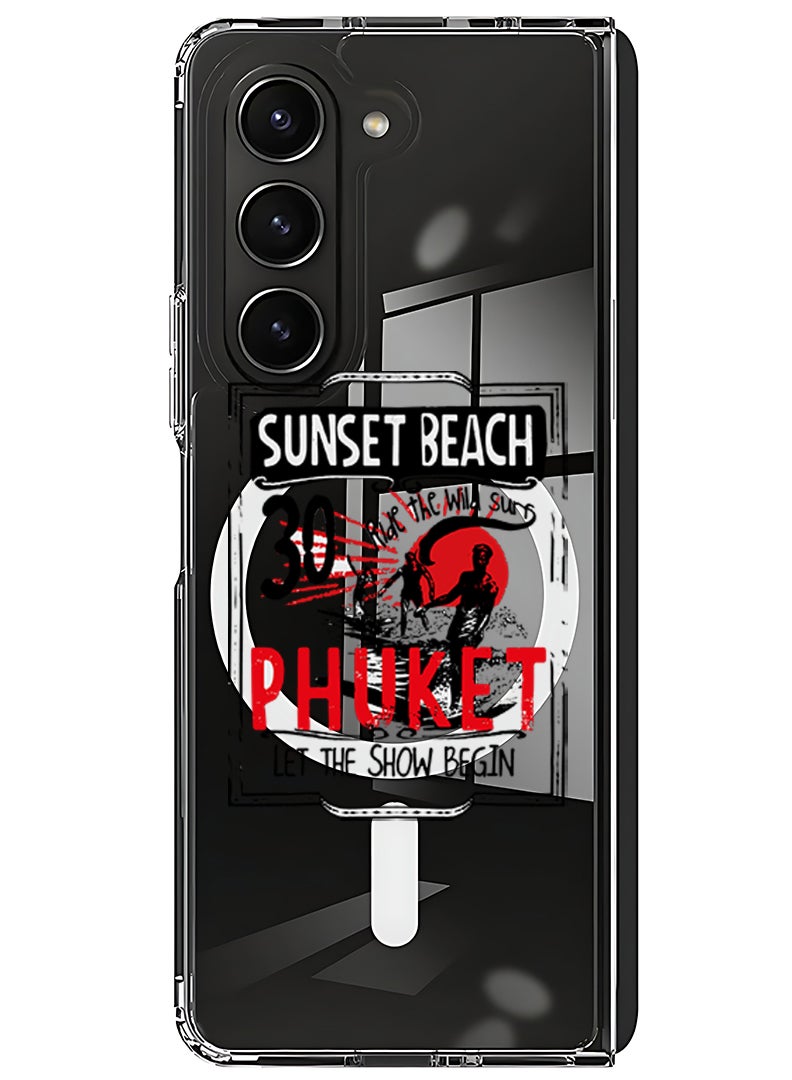 Theodor Magnetic Case for Samsung Galaxy Z Fold 5 Compatible with MagSafe Wireless Charging, Shockproof Phone Bumper Cover Sunset Beach - Image 1