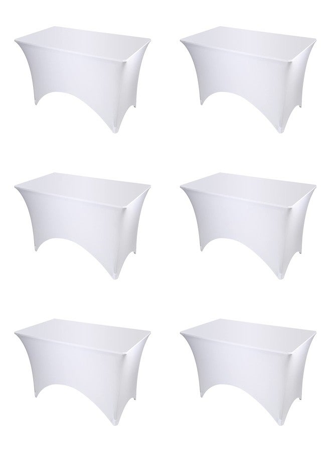 BRILLMAX 6 Pack White Spandex Table Covers for 6 Ft Rectangle Tables - 180 GSM Thick Stretch Tablecloth Fitted, Reinforced Foot Pockets, Wrinkle Free Cloth for Wedding Banquet Party Trade Show - Image 1