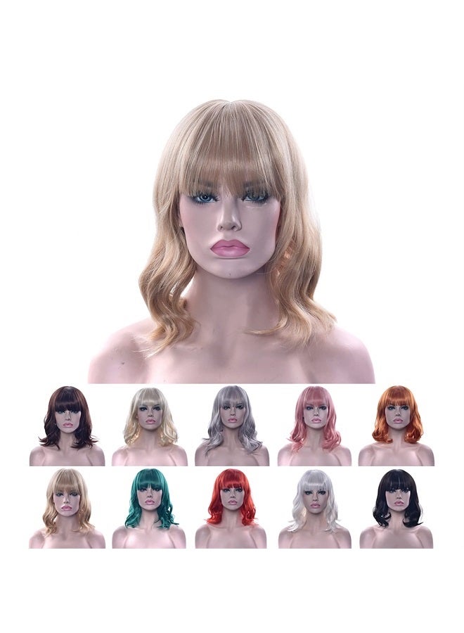 IMISSU Short Curly Hair Bob Wigs Cosplay Wig with Bangs Halloween Costume Party Headwear for Women (Dirty Blonde) - Image 1