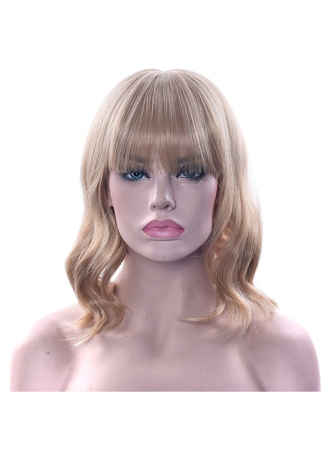 IMISSU Short Curly Hair Bob Wigs Cosplay Wig with Bangs Halloween Costume Party Headwear for Women (Dirty Blonde) - Image 2