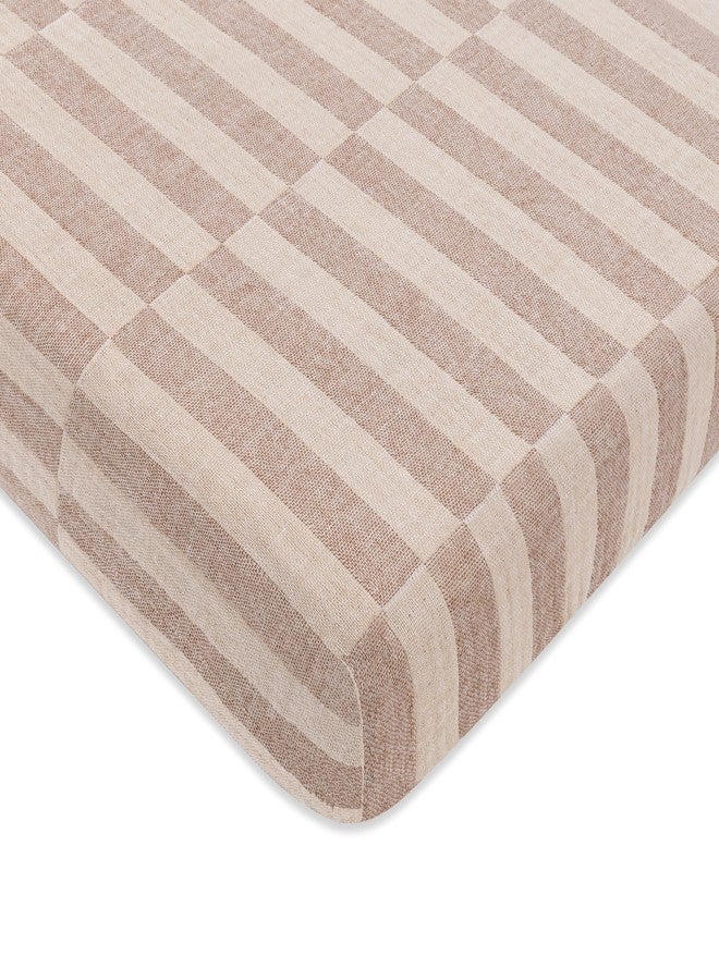 Babyletto 100% Organic Cotton Mini Crib Sheet, GOTS-Certified, Fitted 360°, Ultra-Soft and Breathable Muslin - Cocoa Offset Stripe - Image 1