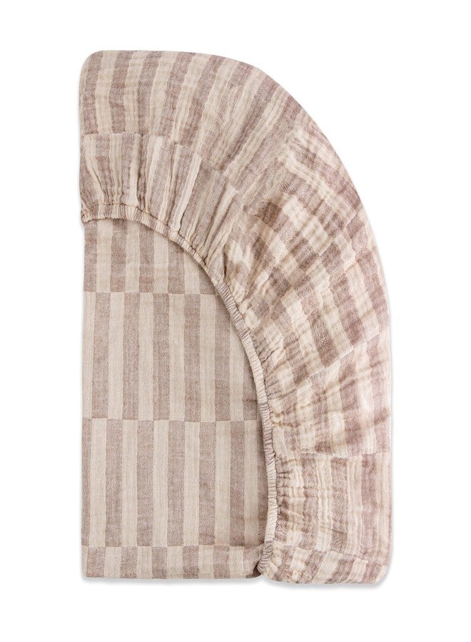 Babyletto 100% Organic Cotton Mini Crib Sheet, GOTS-Certified, Fitted 360°, Ultra-Soft and Breathable Muslin - Cocoa Offset Stripe - Image 4
