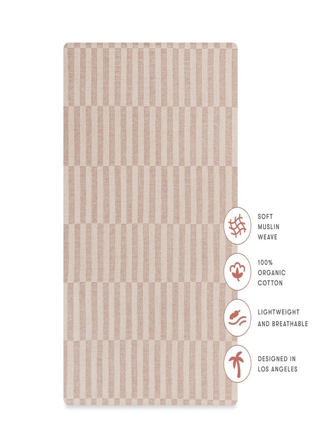 Babyletto 100% Organic Cotton Mini Crib Sheet, GOTS-Certified, Fitted 360°, Ultra-Soft and Breathable Muslin - Cocoa Offset Stripe - Image 3