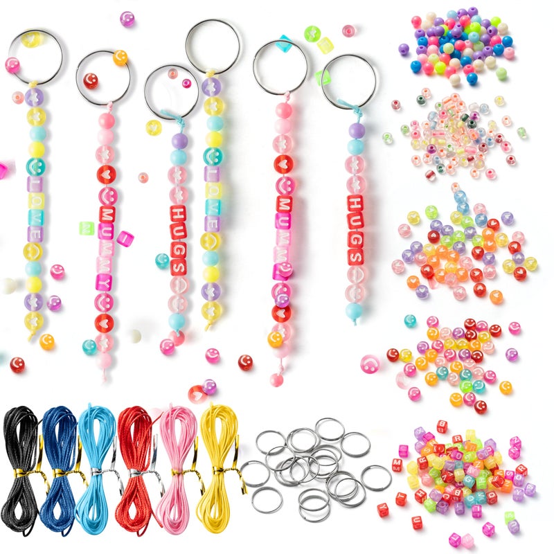 ERguanfoiun 652Pcs DIY Keychain Making Crafts Kit Colorful Smile Letter Bead Bracelet Making Heart Pony Alphabet Bead Jewelry Key Ring Bag Charm Accessories Supplies Festival Valentines Day Gift