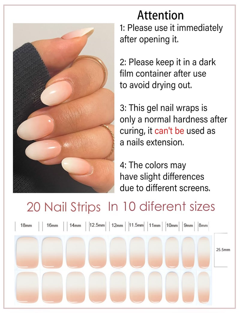 Wahrshei Semi Cured Gel Nail Strips, Nude Obrem 20pcs Adhesive UV Sticker, Wraps for Home Manicure DIY - Image 2