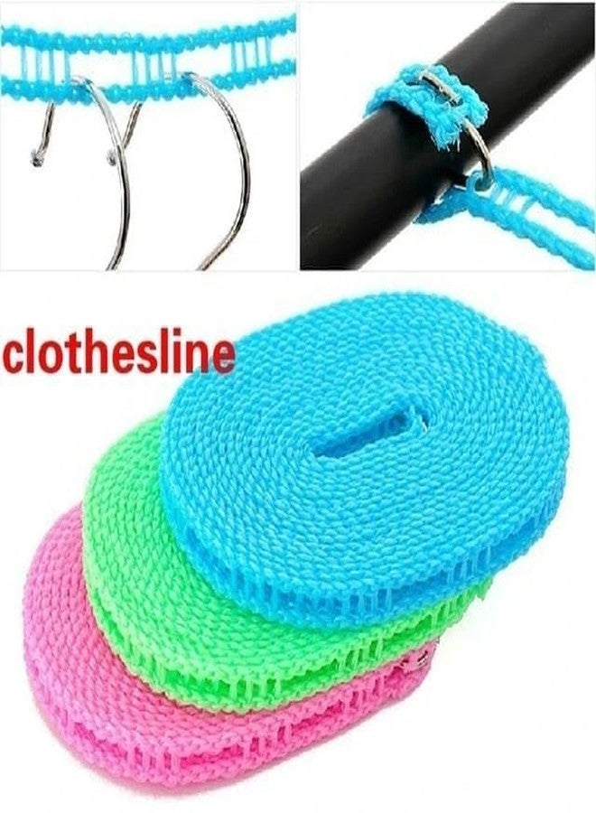 Vyoree Heavy Duty 5M Nylon Clothes Drying Rope with Hooks – Windproof, Anti-Slip Clothesline for Balcony, Outdoor, Indoor, Travel – Laundry Hanging Wire – Pack of 3 | कपड़ा सुखाने वाली रस्सी - Image 3