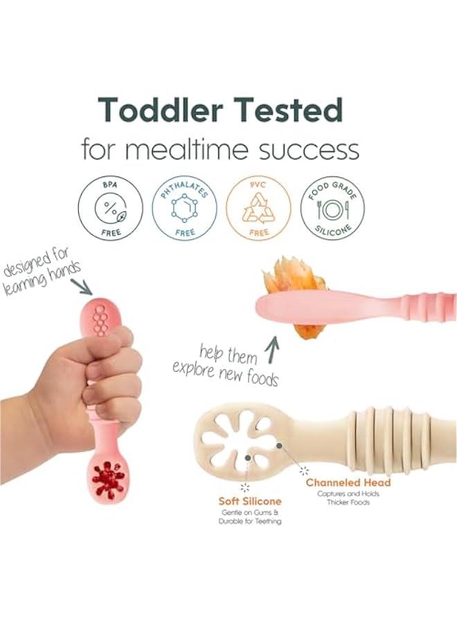 Baby Spoons Set,2 Pcs Toddler Food-Grade Silicone Training Spoons,Self-Feeding Spoon and Pre-Spoon Set,BPA-Free Safe Feeding Spoons,Baby Led Weaning Feeding Utensils Supplies- Blue