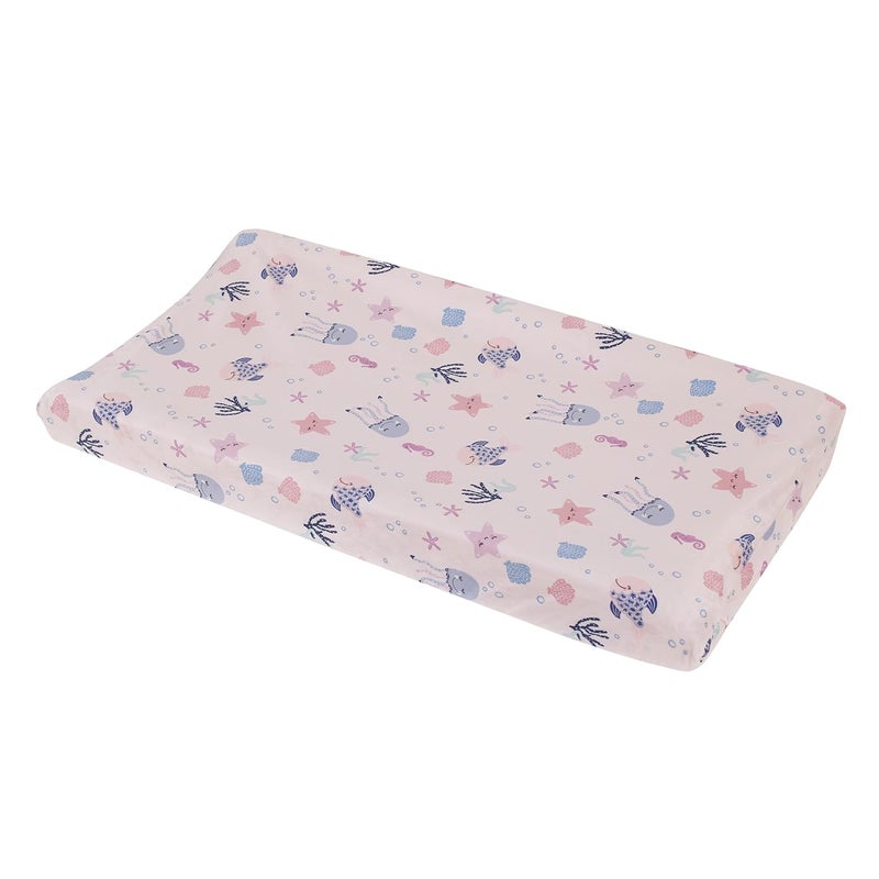 NoJo Mermaid Lagoon Pink and Blue Sea Friends Super Soft Contoured Changing Pad Cover - Image 1