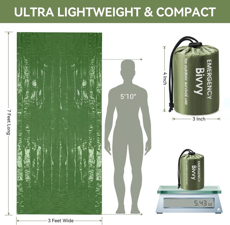 Esky Emergency Sleeping Bag, Portable Emergency Blanket Thermal Bivy Sack, Waterproof Lightweight Survival Gear with Compass for Camping Hiking Outdoor Adventure - Image 3