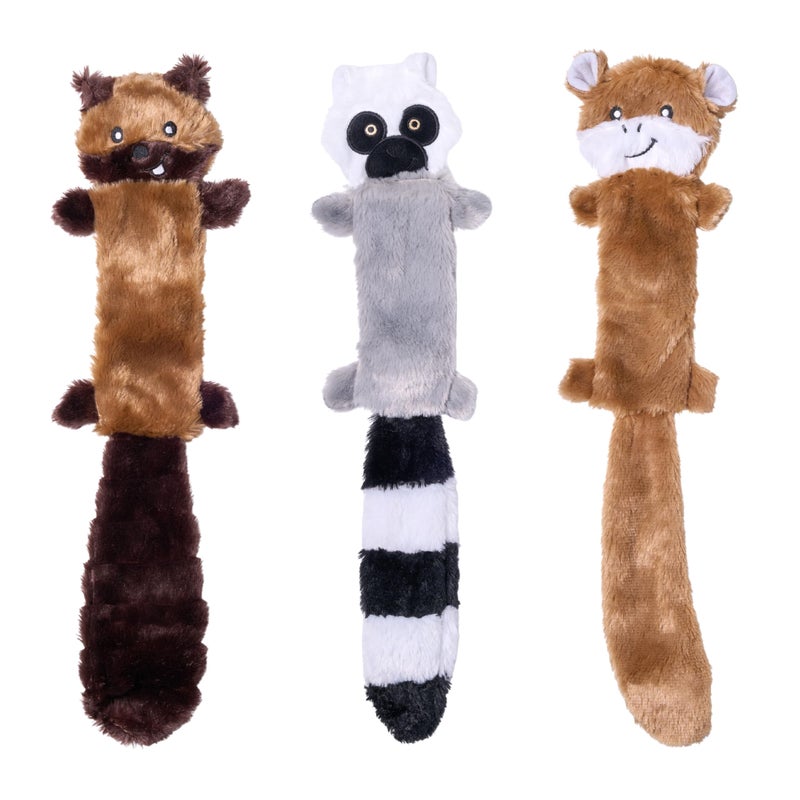 ZippyPaws Skinny Peltz No Stuffing Dog Toy Pack to Keep Them Busy for Medium and Large Dogs Squeaky Pet Toys Unstuffed Chew Toys Soft Plush Variety Pack Chipmunk Lemur and Monkey 18 - Image 2
