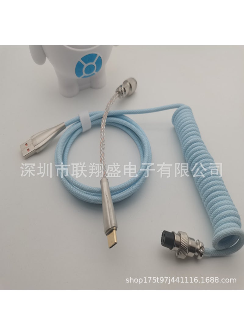 Generic Custom Spiral Type-C Mechanical Keyboard USB Cable Macaron blue + RGB luminous ray 