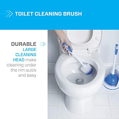 Mr Clean Mr. Clean Toilet Plunger and Bowl Brush Combo with Caddy, 3-Piece Heavy-Duty Plunger, Toilet Brush, and Caddy Set, White/Blue - Image 5
