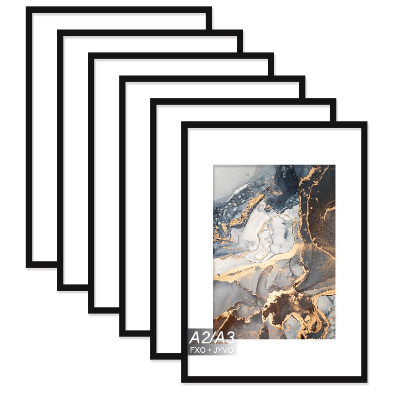Fxojyvo A2 Frame Set of 6 Display Poster A3 with Mat or A2 Without Mat Light Weight and High Transparent Picture 165x234 Frame for Wall  6 PackBlack