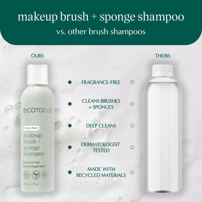 EcoTools Makeup Brush & Sponge Shampoo - Fragrance-Free Cleanser for Brushes, Sponges & Puffs, No Harsh Chemicals, Vegan & Cruelty-Free, 6 fl.oz./ 177 ml, 2 Count - Image 4