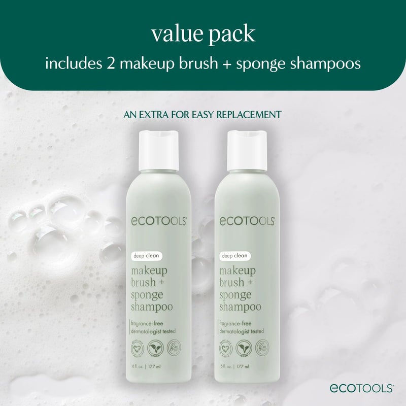 EcoTools Makeup Brush & Sponge Shampoo - Fragrance-Free Cleanser for Brushes, Sponges & Puffs, No Harsh Chemicals, Vegan & Cruelty-Free, 6 fl.oz./ 177 ml, 2 Count - Image 2