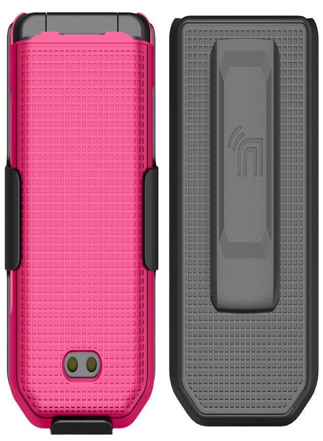 نيكيد سيل فون جراب Nakedcellphone مع مشبك لهاتف CAT S22 القابل للطي، غطاء صلب رفيع بلون وردي فاقع، وحامل حزام خصر دوار/بمشبك. - Image 3