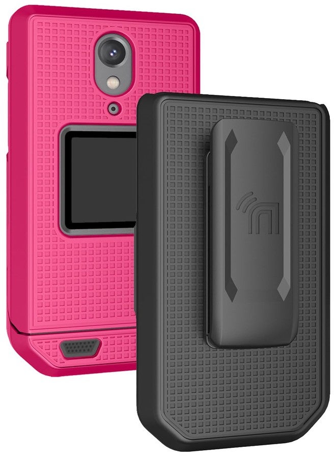 نيكيد سيل فون جراب Nakedcellphone مع مشبك لهاتف CAT S22 القابل للطي، غطاء صلب رفيع بلون وردي فاقع، وحامل حزام خصر دوار/بمشبك. - Image 1