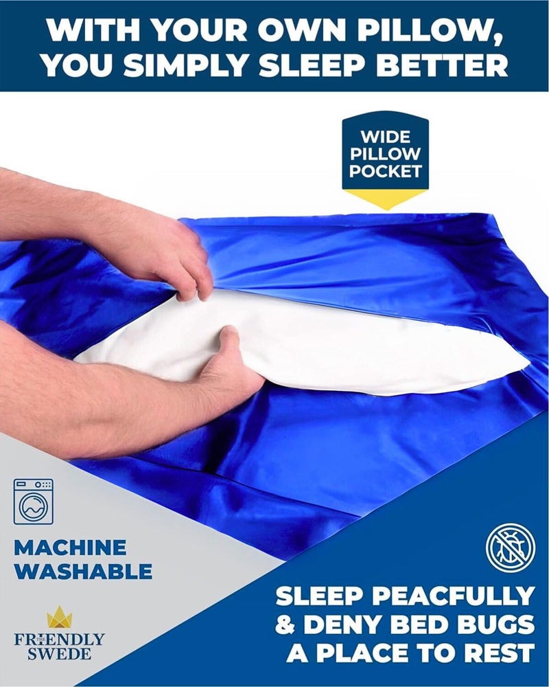 The Friendly Swede Sleeping Bag Liner Ultralight - Thin Travel Sheets for Hotel w Full Length Zipper - Silky Feel Camping Sheets & Adult Sleep Sack for Backpacking - Travel Bag - Blue (Zipper) - Image 4