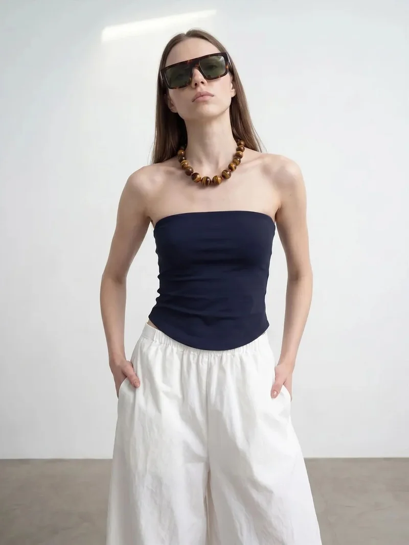 ديلفين Dilvin Women’s Strapless Crop Bandeau Top