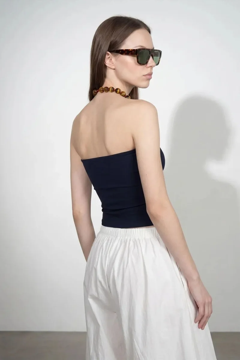 Dilvin Navy Blue DILVIN Women’s Strapless Crop Bandeau Top for Women | Best Price UAE