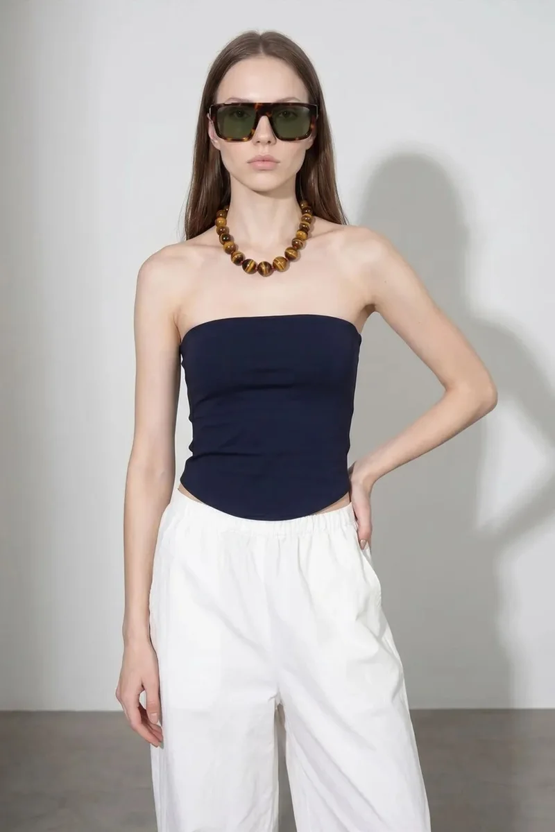 Dilvin Navy Blue DILVIN Women’s Strapless Crop Bandeau Top for Women | Best Price UAE