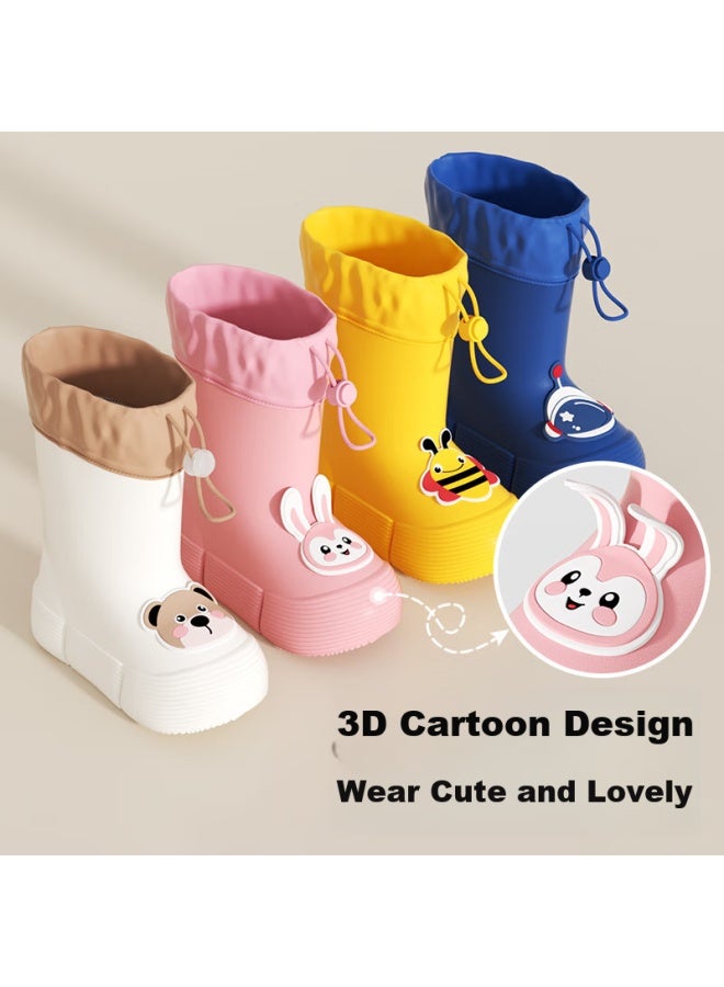 Moremerry Kids Rain Shoes Boys Girls Waterproof 3d Baby Elastic Anti-slip Wear-resistant Cartoon Water Shoes Cherry Blossom Pink Size 19 - Image 4