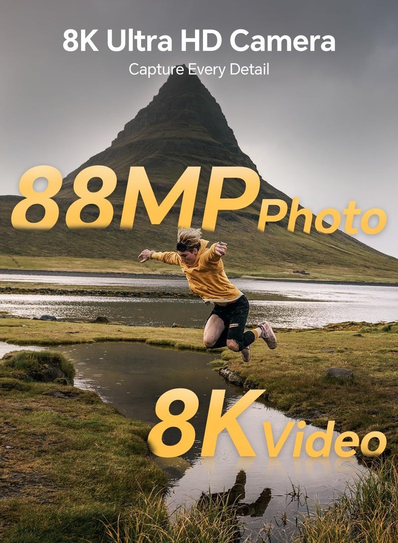 8K Digital Camera for Photography, 88MP Autofocus WiFi Vlogging Camera for YouTube Video with Front and Rear Lens, Flash, Touch Screen, Lens Hood, 64GB Card, 2 Batteries(Black) - Image 2