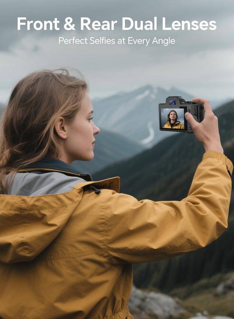 8K Digital Camera for Photography, 88MP Autofocus WiFi Vlogging Camera for YouTube Video with Front and Rear Lens, Flash, Touch Screen, Lens Hood, 64GB Card, 2 Batteries(Black) - Image 3