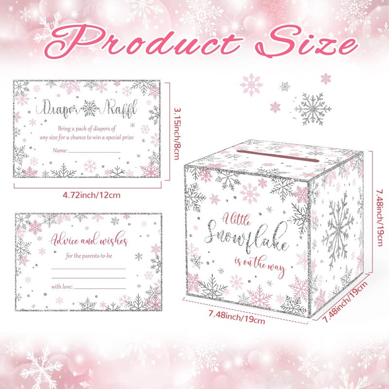 Fumete 51 Pcs Winter Wonderland Snowflake Diaper Raffle Card Box with Diaper Raffle Tickets, Little Snowflake Is on The Way, for Christmas Baby Shower Game Gender Reveal Party Decoration Supply Prize - Image 2