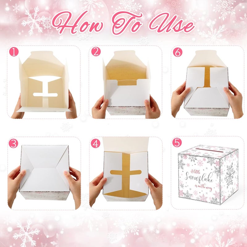 Fumete 51 Pcs Winter Wonderland Snowflake Diaper Raffle Card Box with Diaper Raffle Tickets, Little Snowflake Is on The Way, for Christmas Baby Shower Game Gender Reveal Party Decoration Supply Prize - Image 4