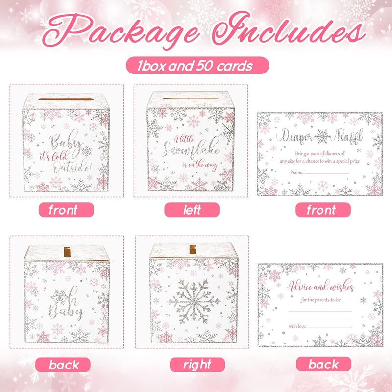 Fumete 51 Pcs Winter Wonderland Snowflake Diaper Raffle Card Box with Diaper Raffle Tickets, Little Snowflake Is on The Way, for Christmas Baby Shower Game Gender Reveal Party Decoration Supply Prize - Image 3